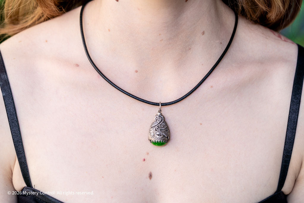 Celestial Dragon Jade, 925 Silver & Leather Necklace