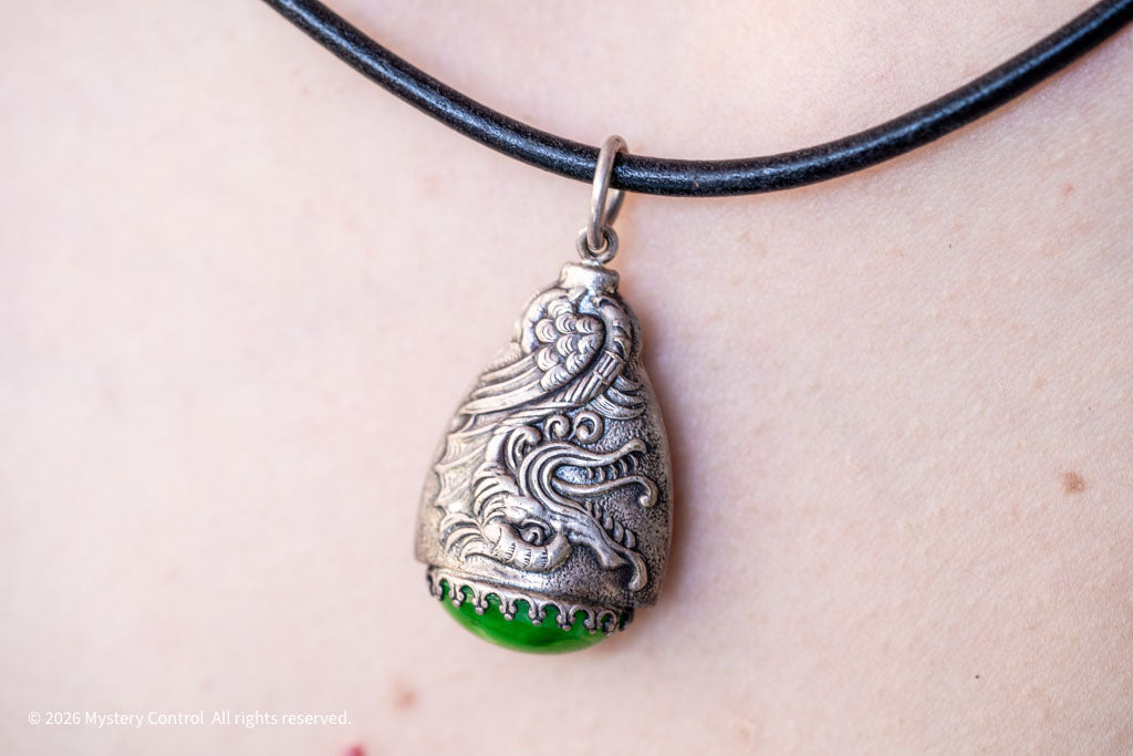 Celestial Dragon Jade, 925 Silver & Leather Necklace