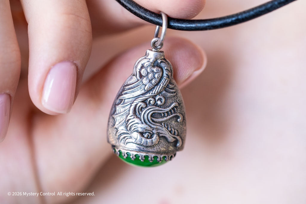 Celestial Dragon Jade, 925 Silver & Leather Necklace