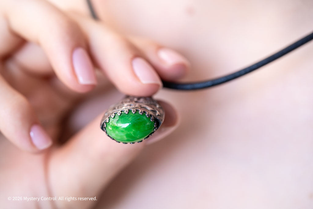 Celestial Dragon Jade, 925 Silver & Leather Necklace