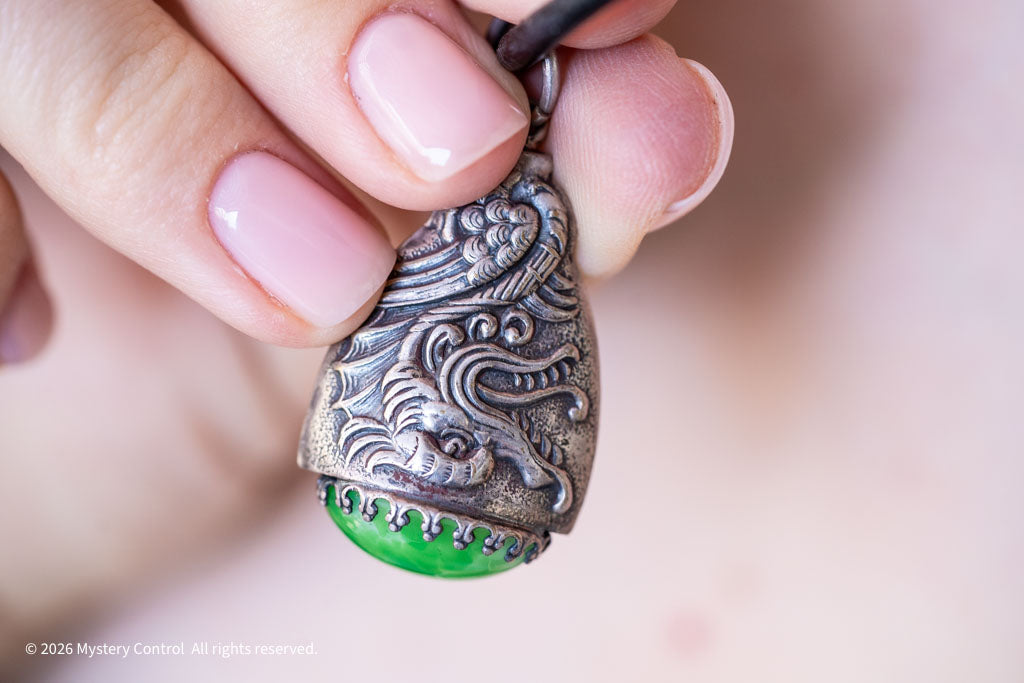 Celestial Dragon Jade, 925 Silver & Leather Necklace