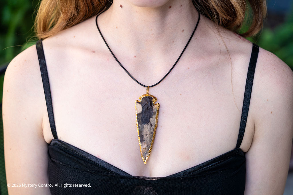 Spearhead Purple Jasper, Gold & Black Leather Necklace