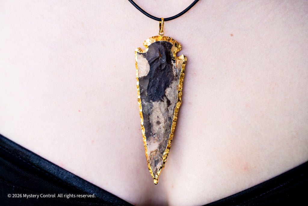 Spearhead Purple Jasper, Gold & Black Leather Necklace