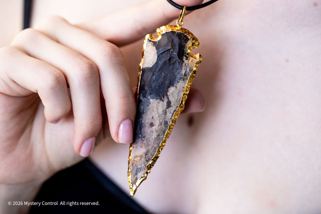 Spearhead Purple Jasper, Gold & Black Leather Necklace