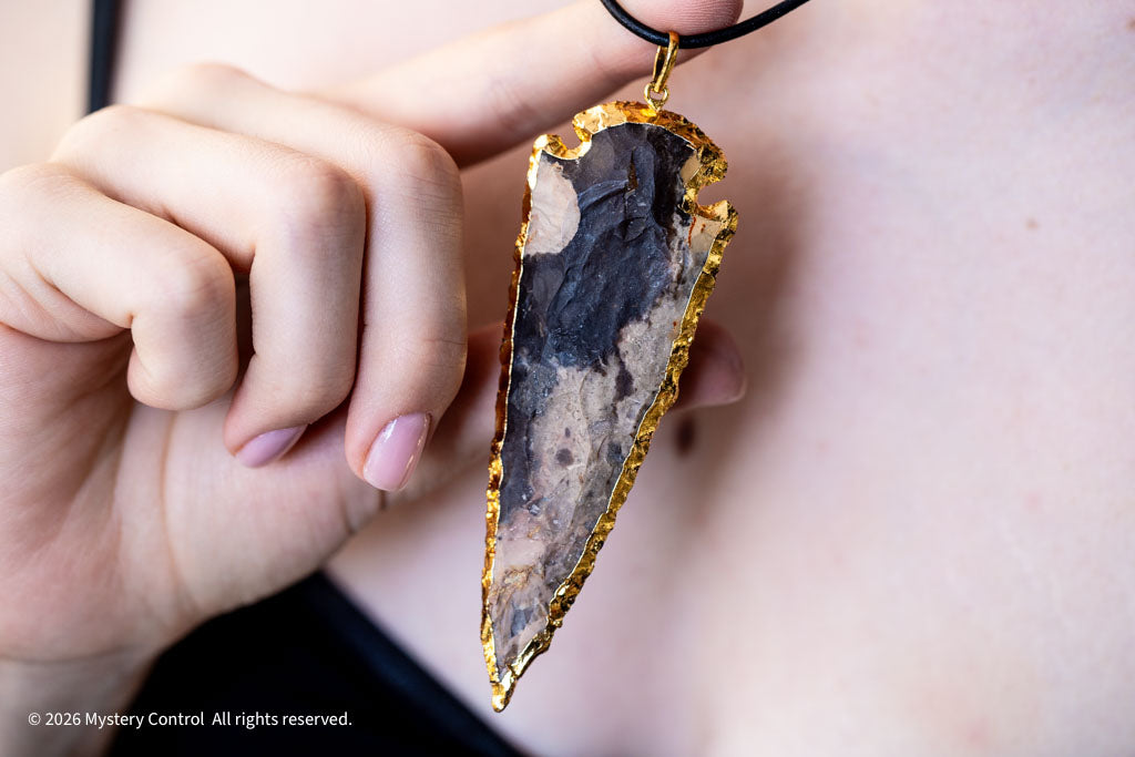 Spearhead Purple Jasper, Gold & Black Leather Necklace