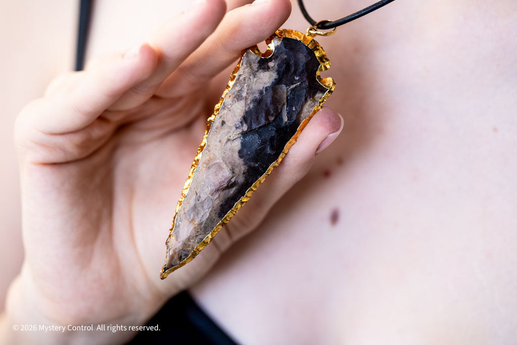 Spearhead Purple Jasper, Gold & Black Leather Necklace