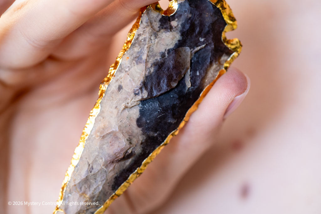 Spearhead Purple Jasper, Gold & Black Leather Necklace