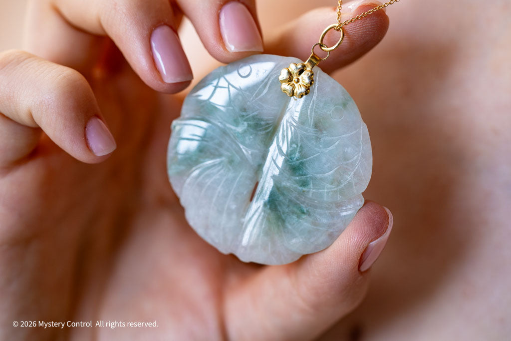 Carved Jade Double Koi Good Luck Pendant Necklace