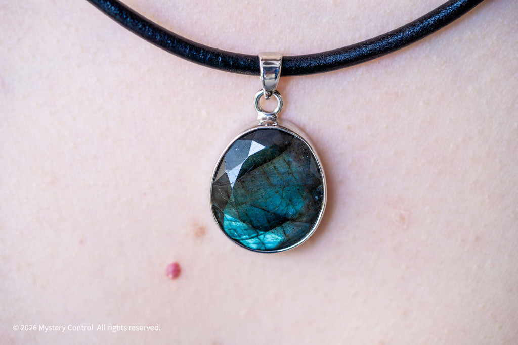 Labradorite Silver & Leather Necklace