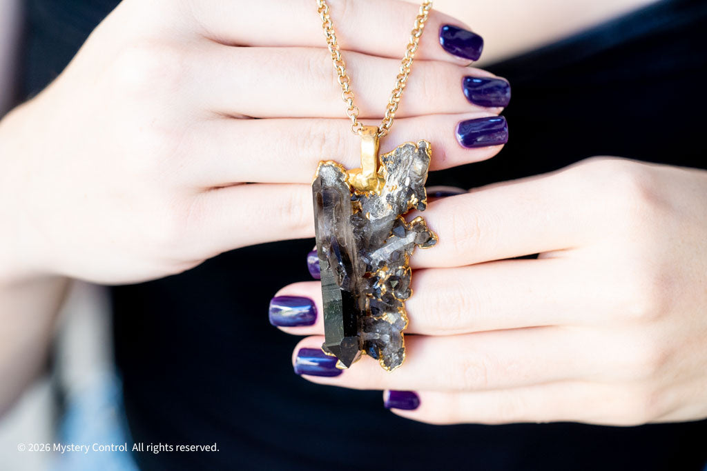 Smoky Quartz Raw Cluster Pendant Necklace