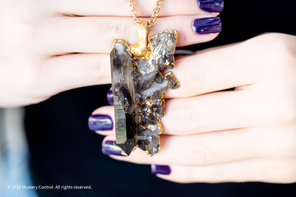 Smoky Quartz Raw Cluster Pendant Necklace