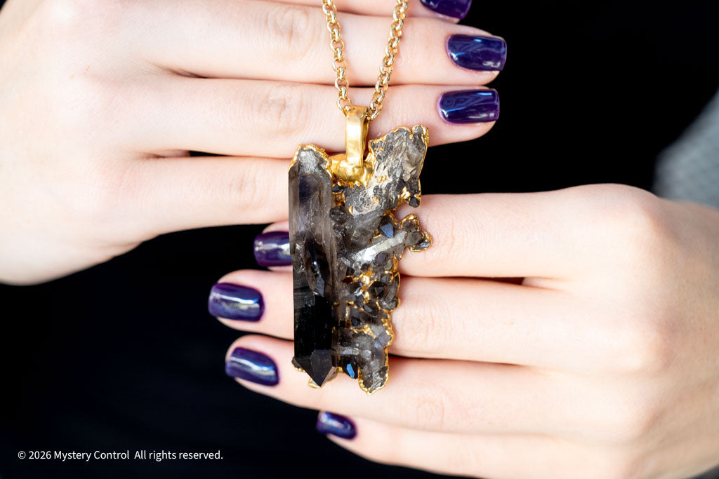 Smoky Quartz Raw Cluster Pendant Necklace