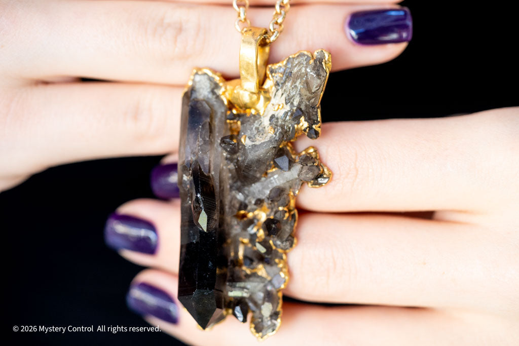 Smoky Quartz Raw Cluster Pendant Necklace