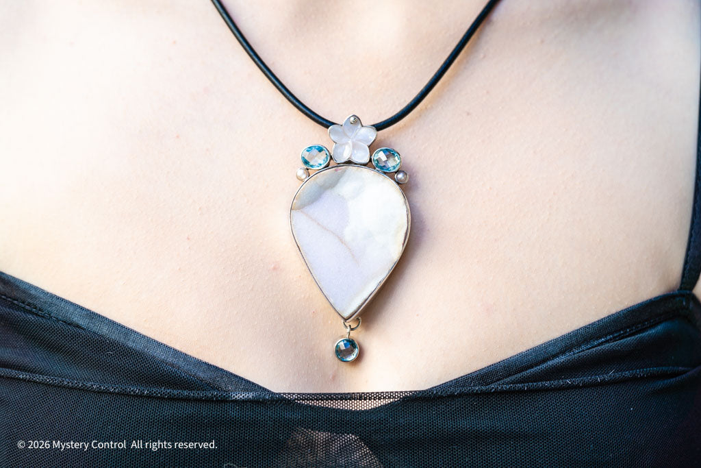 80s Pink Opal & Swiss Topaz Pendant Necklace