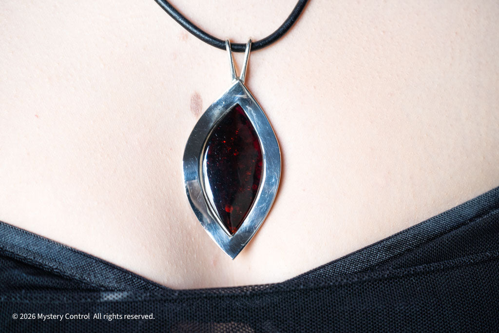 Baltic Amber Leaf 925 Silver & Leather Necklace