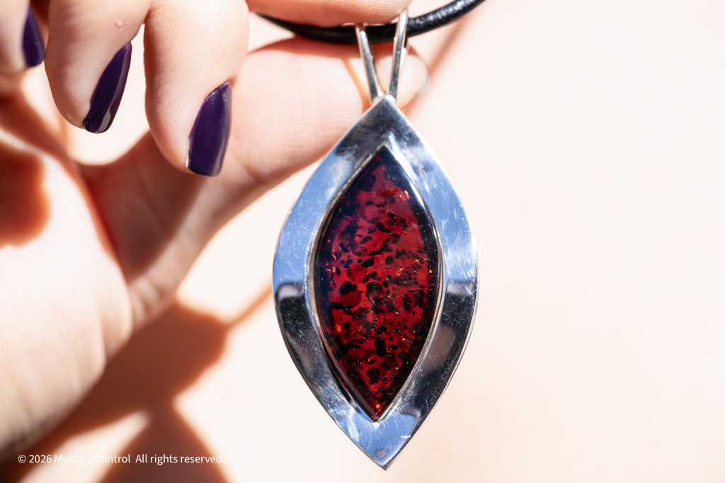 Baltic Amber Leaf 925 Silver & Leather Necklace
