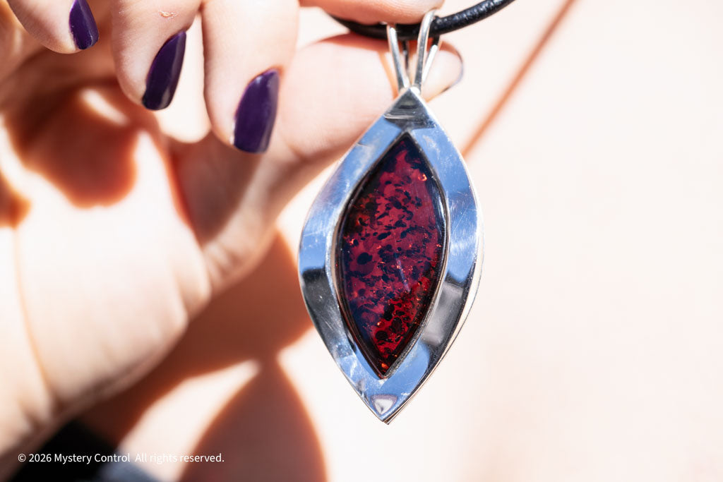 Baltic Amber Leaf 925 Silver & Leather Necklace
