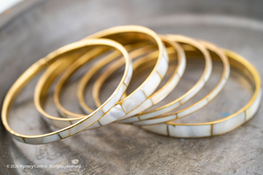 Mother of Pearl & Brass Bangle Set by Willemse - 1970s