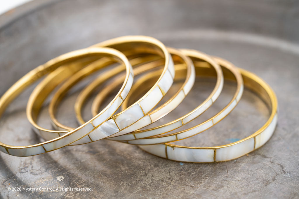 Mother of Pearl & Brass Bangle Set by Willemse - 1970s