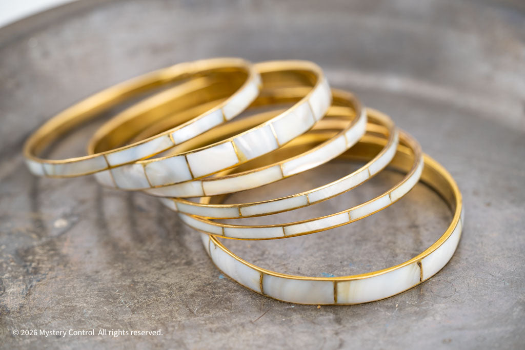 Mother of Pearl & Brass Bangle Set by Willemse - 1970s