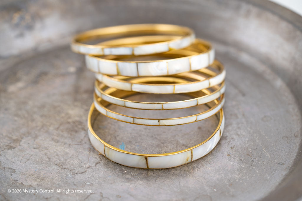 Mother of Pearl & Brass Bangle Set by Willemse - 1970s