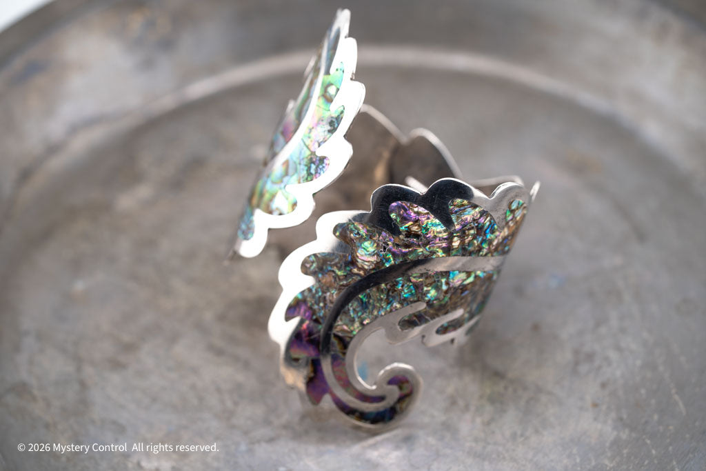 Los Ballesteros Sterling Silver Abalone Cuff Clamper Bracelet