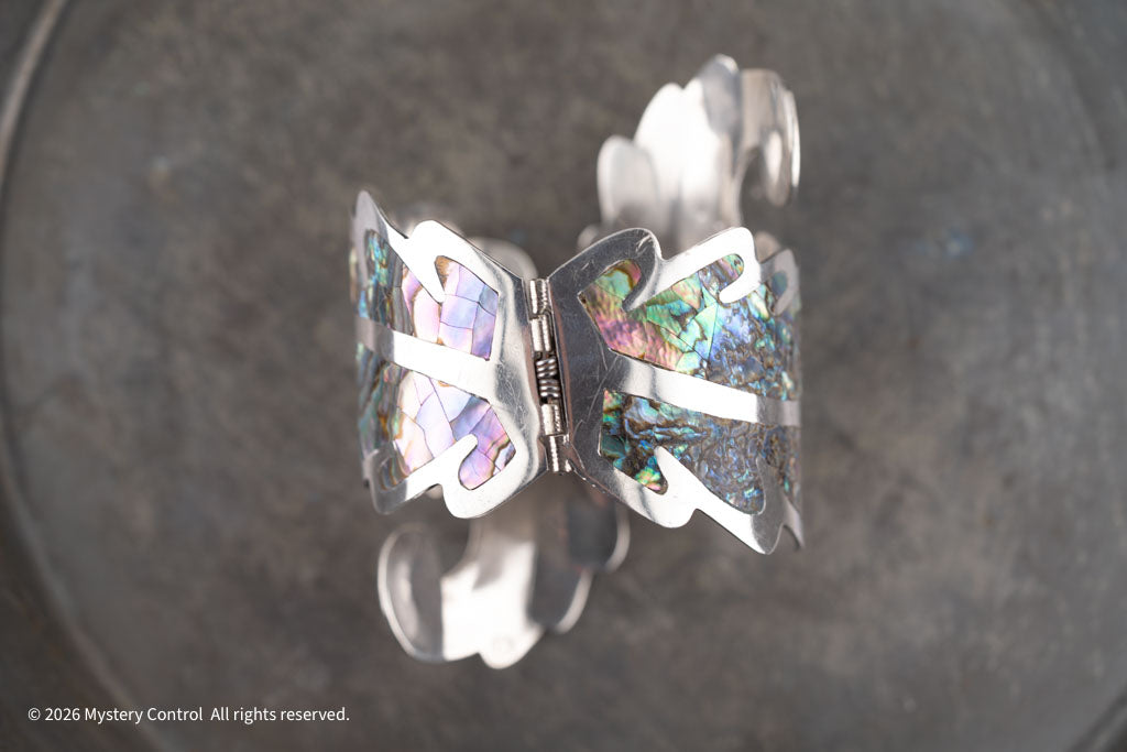 Los Ballesteros Sterling Silver Abalone Cuff Clamper Bracelet
