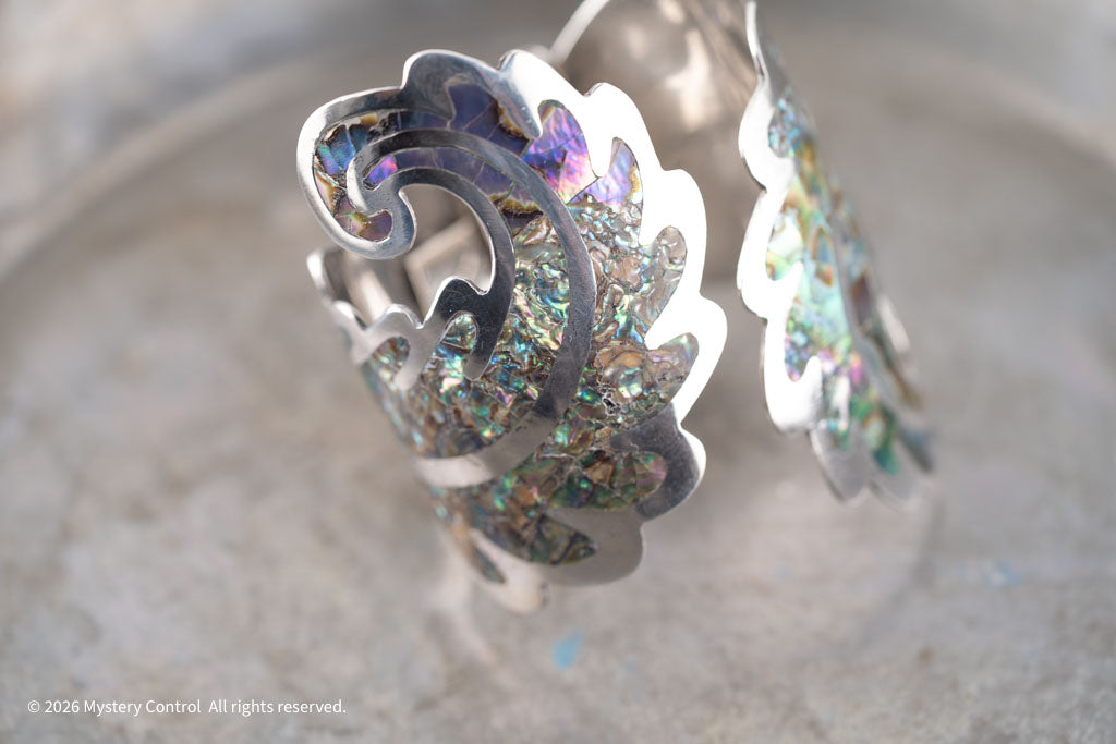 Los Ballesteros Sterling Silver Abalone Cuff Clamper Bracelet