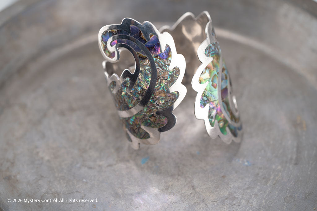 Los Ballesteros Sterling Silver Abalone Cuff Clamper Bracelet