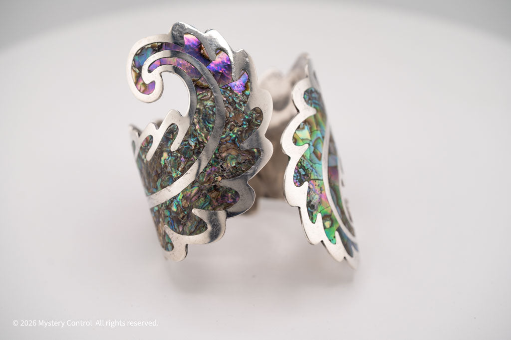 Los Ballesteros Sterling Silver Abalone Cuff Clamper Bracelet