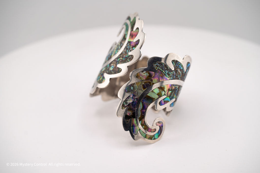 Los Ballesteros Sterling Silver Abalone Cuff Clamper Bracelet