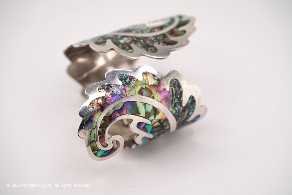 Los Ballesteros Sterling Silver Abalone Cuff Clamper Bracelet