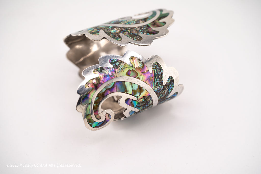 Los Ballesteros Sterling Silver Abalone Cuff Clamper Bracelet