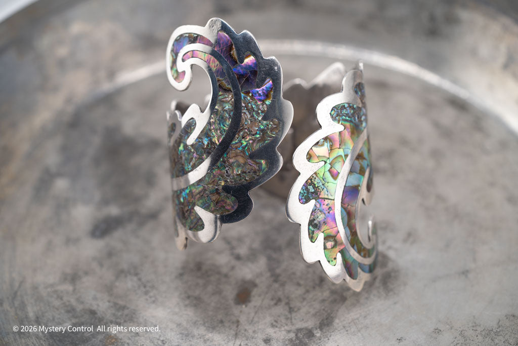 Los Ballesteros Sterling Silver Abalone Cuff Clamper Bracelet