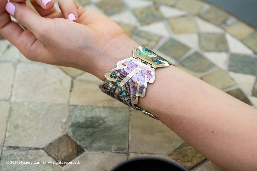 Los Ballesteros Sterling Silver Abalone Cuff Clamper Bracelet