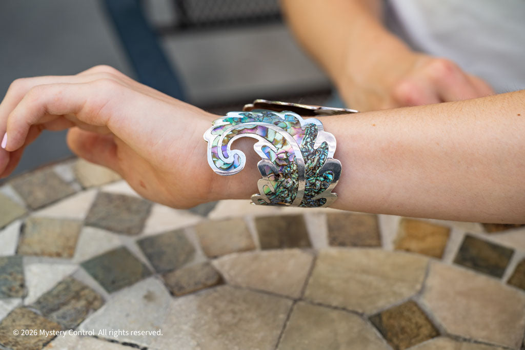 Los Ballesteros Sterling Silver Abalone Cuff Clamper Bracelet