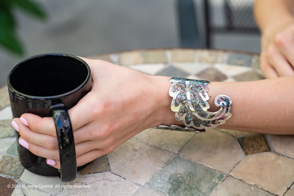 Los Ballesteros Sterling Silver Abalone Cuff Clamper Bracelet