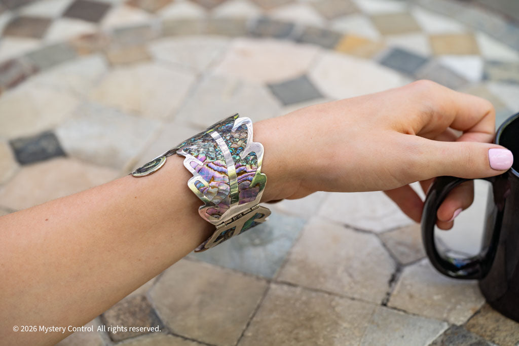 Los Ballesteros Sterling Silver Abalone Cuff Clamper Bracelet
