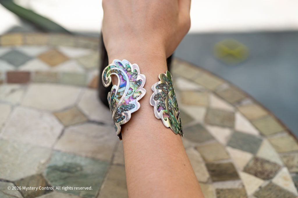 Los Ballesteros Sterling Silver Abalone Cuff Clamper Bracelet