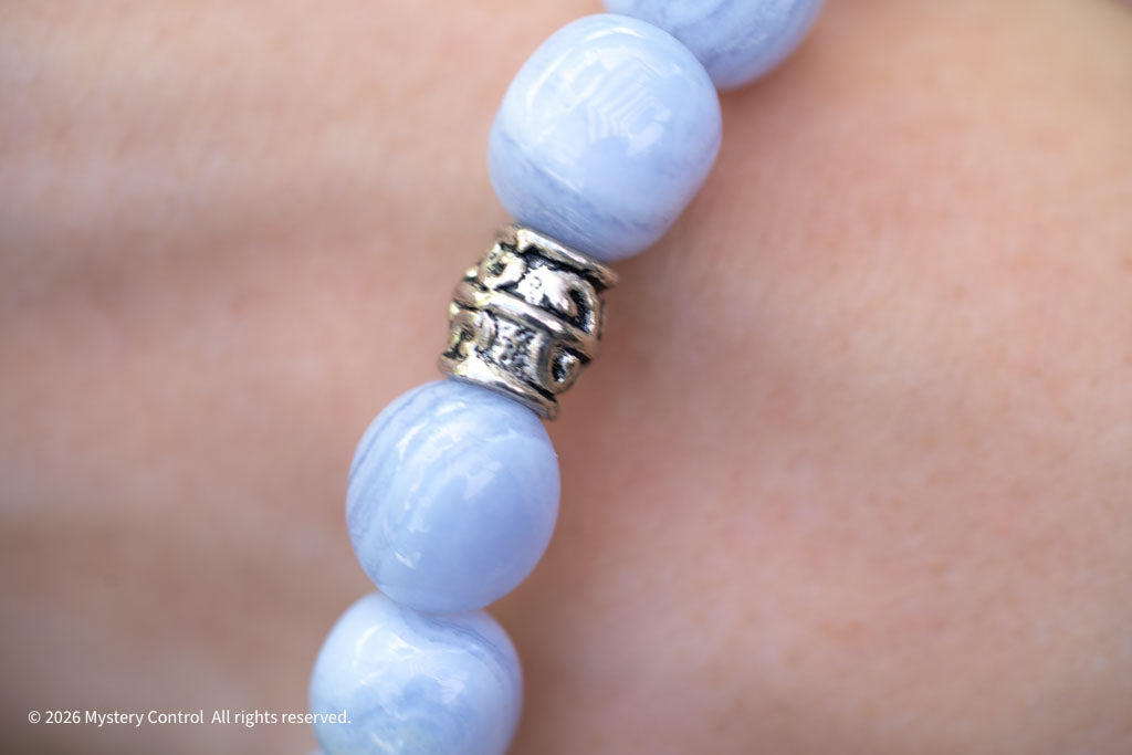 80s Blue Lace Agate & 925 Silver Bracelet