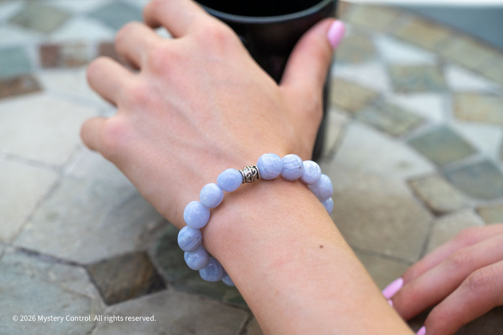 80s Blue Lace Agate & 925 Silver Bracelet