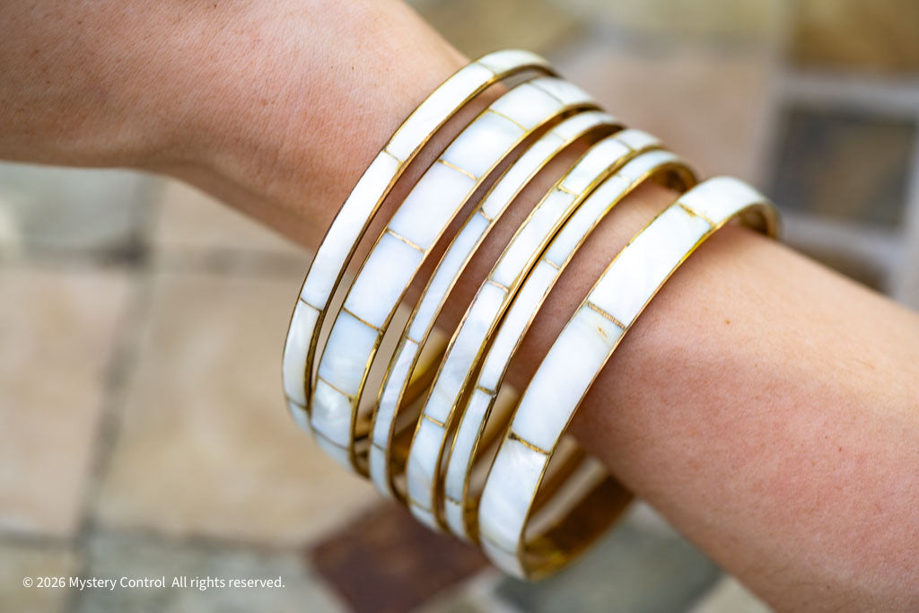 Mother of Pearl & Brass Bangle Set by Willemse - 1970s