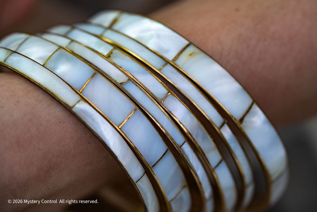 Mother of Pearl & Brass Bangle Set by Willemse - 1970s