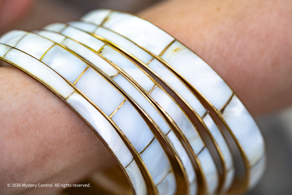 Mother of Pearl & Brass Bangle Set by Willemse - 1970s