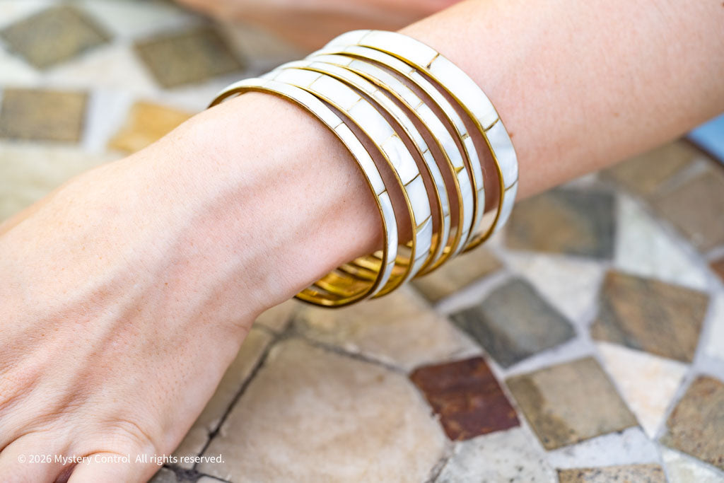 Mother of Pearl & Brass Bangle Set by Willemse - 1970s