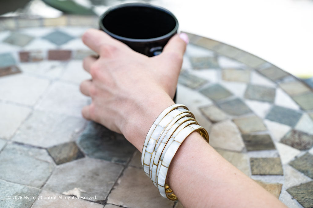 Mother of Pearl & Brass Bangle Set by Willemse - 1970s