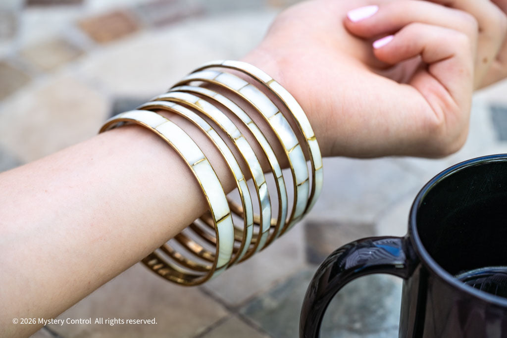 Mother of Pearl & Brass Bangle Set by Willemse - 1970s