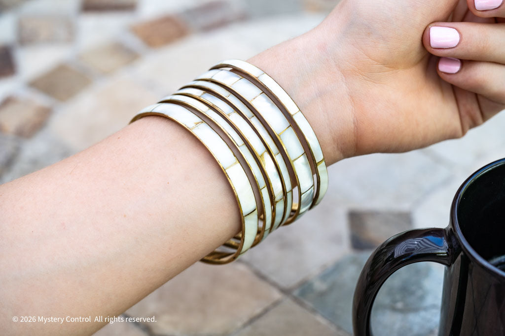 Mother of Pearl & Brass Bangle Set by Willemse - 1970s