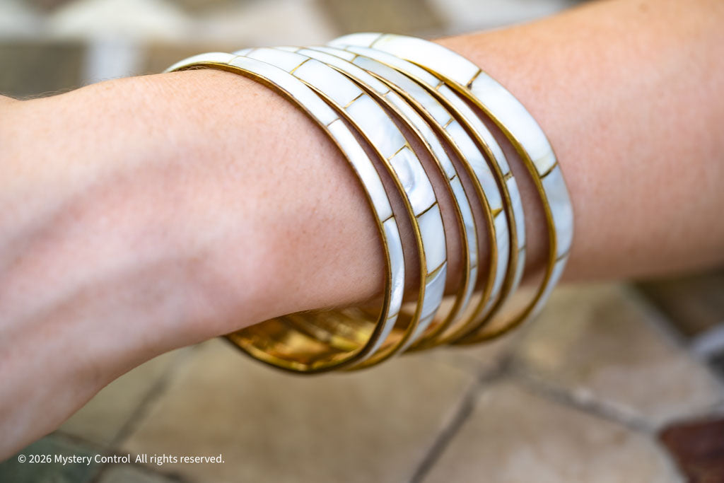 Mother of Pearl & Brass Bangle Set by Willemse - 1970s