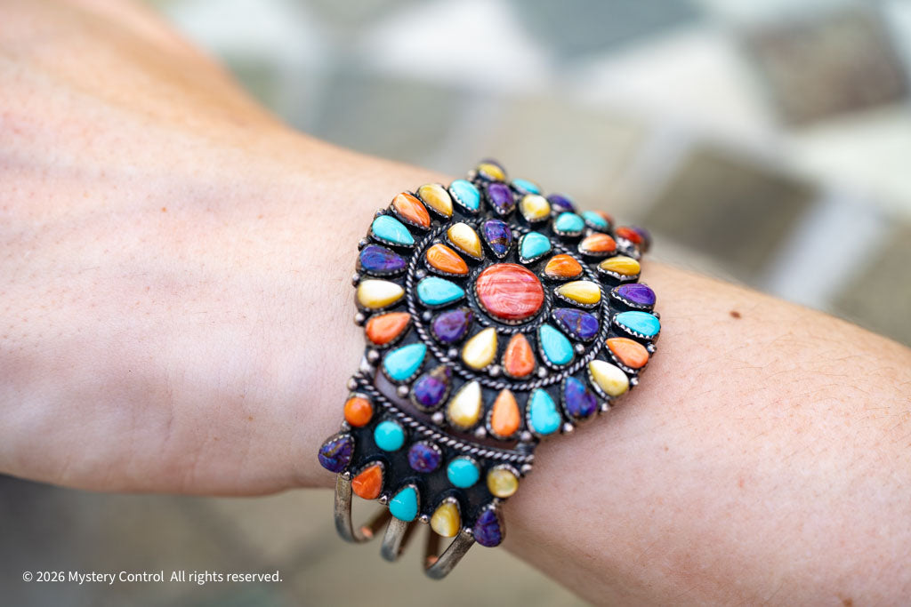 Southwestern Rainbow Cluster & 925 Silver Cuff Bracelet